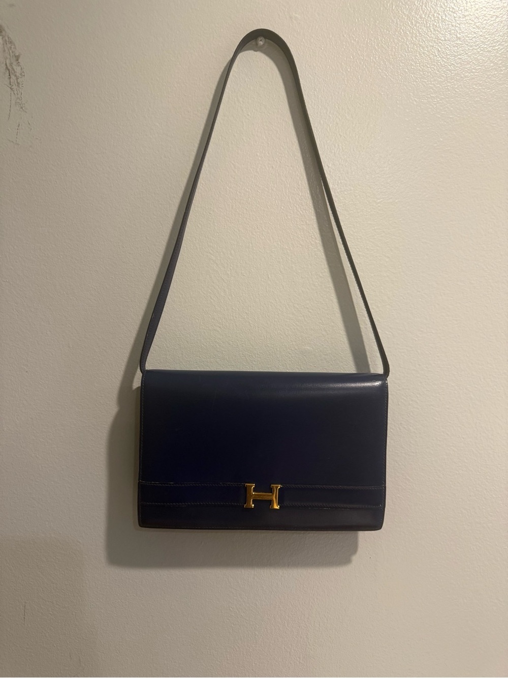 Hermes Vintage “ANNE”Blue Shoulder Bag with Gold